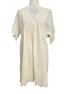 By Coco Italy Eyelet Dress Womens Ivory Cotton Boho Babydoll Midi Cottagecore M